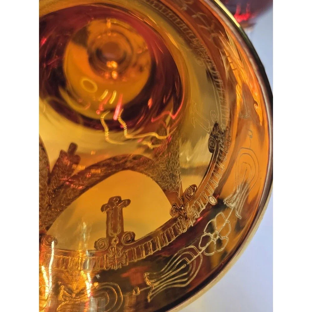 Pair Of Arte Italica Medici Amber Gold Champagne Flutes Goblets Glasses 7.5